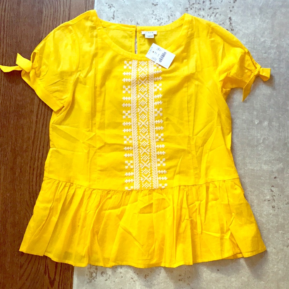 J. Crew yellow embroidered peplum top sz 0
